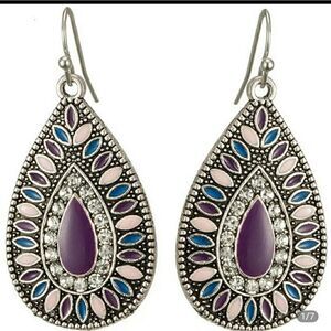 Purple Teardrop Rhinestone Earrings